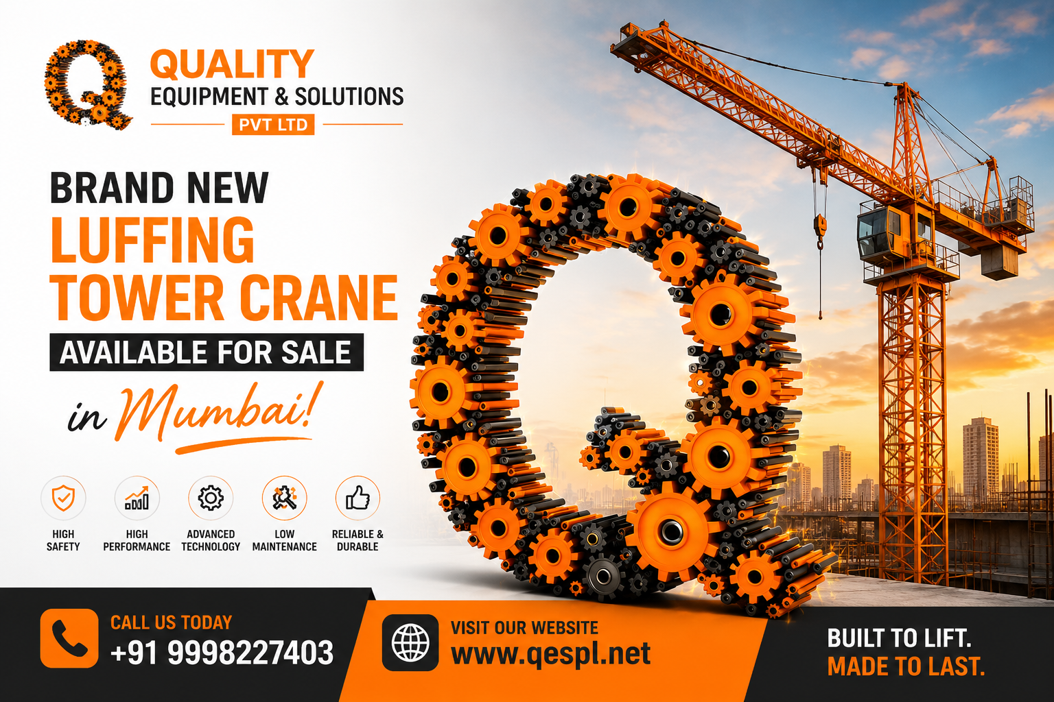 Brand New Luffing Tower Crane Available for Sale in Mumbai